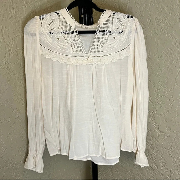 mine Tops - Ivory Lace Puff Sleeved Long Sleeve Blouse